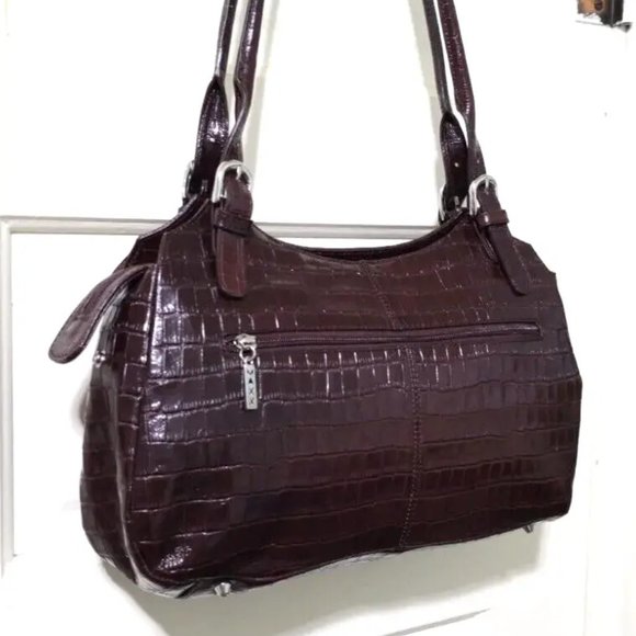 NEW MAXX New York Chestnut Red 100% Croco Embossed Leather Shoulder Bag Purse - Picture 13 of 16